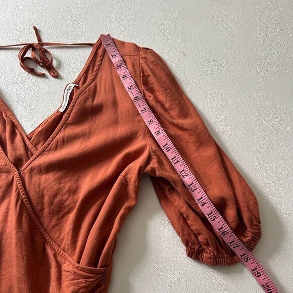 Abercrombie & Fitch Rust Orange Wrap Top | Deep V-Neck Tie Back Blouse | Size L - Picture 6 of 7